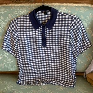 Club Monaco Silk Gingham Short Sleeve Collared Shirt